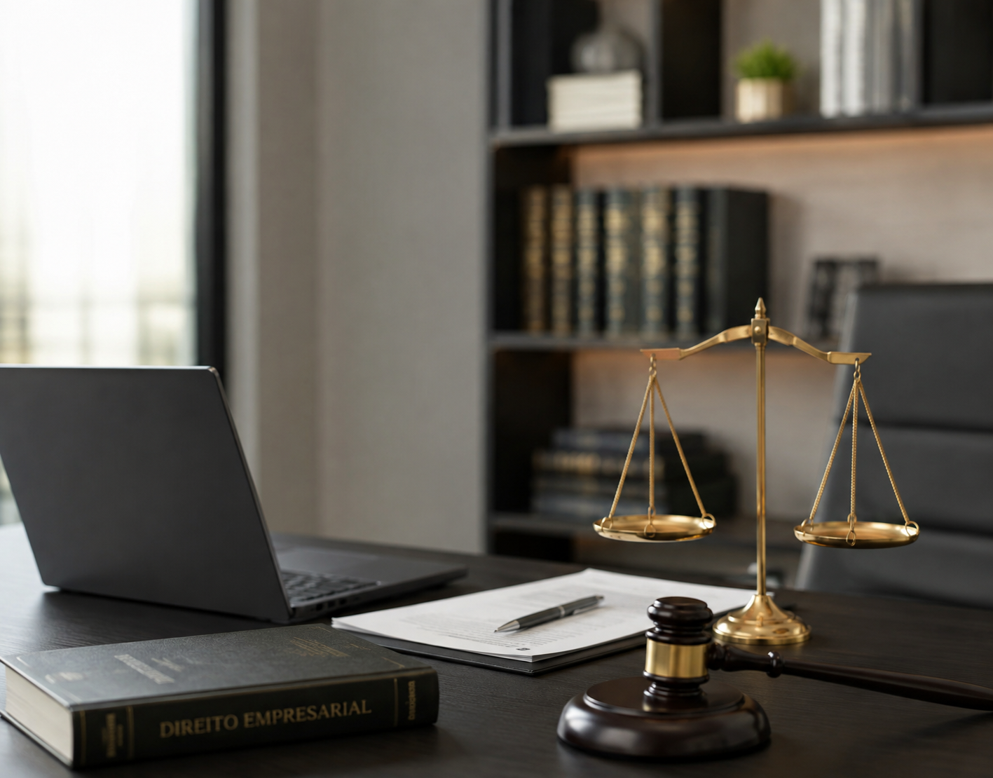 Material de estudo jurídico sobre uma mesa